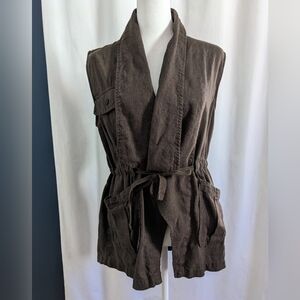 Sanctuary Brown Sleeveless Waterfall Collar Vest Linen Viscose Blend Small
